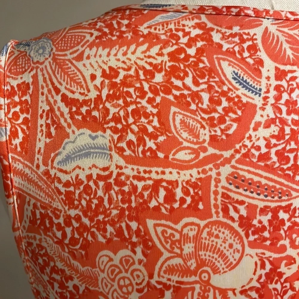 TORY BURCH orange floral stretchy SILK KNIT DRESS. Sleeveless zippered side Med